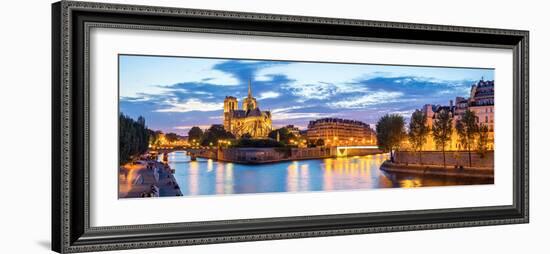 Notre Dame Cathedral with Paris Cityscape  Panorama at Dusk, France-vichie81-Framed Photographic Print