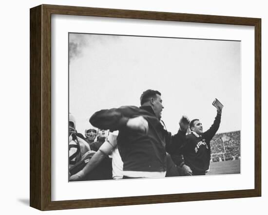 Notre Dame Coaches John Ray and Ara Parseghian-John Dominis-Framed Photographic Print