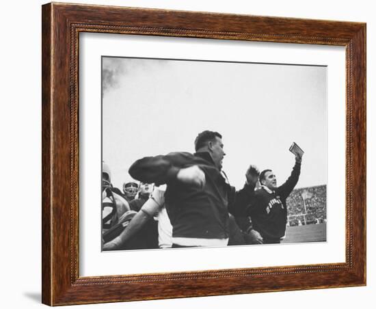 Notre Dame Coaches John Ray and Ara Parseghian-John Dominis-Framed Photographic Print