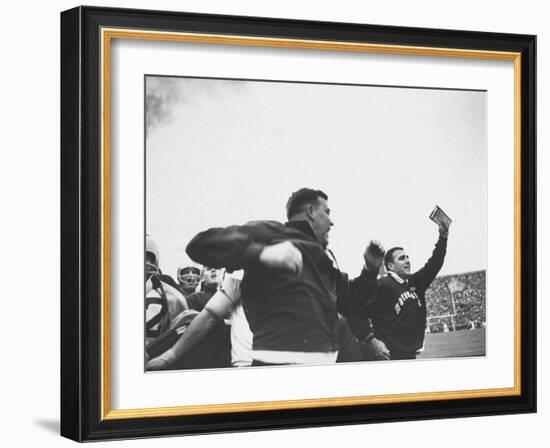 Notre Dame Coaches John Ray and Ara Parseghian-John Dominis-Framed Photographic Print
