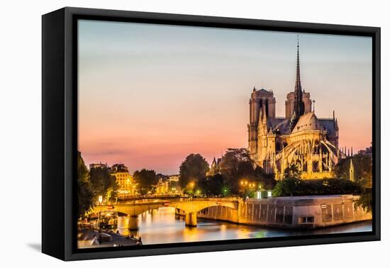 Notre Dame De Paris by Night and the Seine River France in the City of Paris in France-OSTILL-Framed Premier Image Canvas