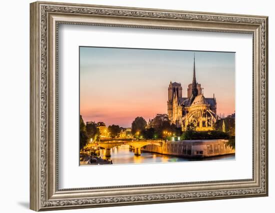 Notre Dame De Paris by Night and the Seine River France in the City of Paris in France-OSTILL-Framed Photographic Print