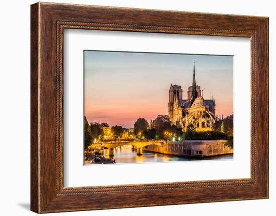 Notre Dame De Paris by Night and the Seine River France in the City of Paris in France-OSTILL-Framed Photographic Print