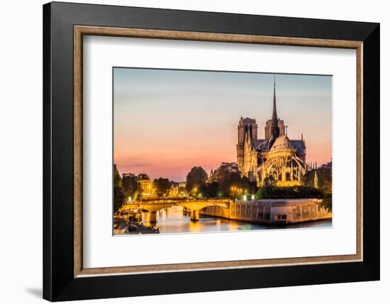 Notre Dame De Paris by Night and the Seine River France in the City of Paris in France-OSTILL-Framed Photographic Print