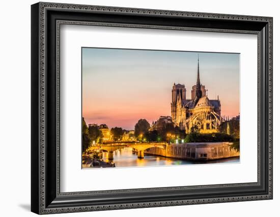 Notre Dame De Paris by Night and the Seine River France in the City of Paris in France-OSTILL-Framed Photographic Print