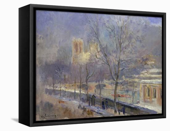 Notre-Dame de Paris Vue du Quai de la Tournelle, Effet de Neige-Albert-Charles Lebourg-Framed Premier Image Canvas