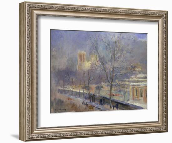 Notre-Dame de Paris Vue du Quai de la Tournelle, Effet de Neige-Albert-Charles Lebourg-Framed Giclee Print