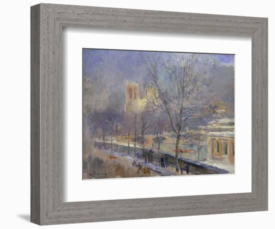 Notre-Dame de Paris Vue du Quai de la Tournelle, Effet de Neige-Albert-Charles Lebourg-Framed Giclee Print