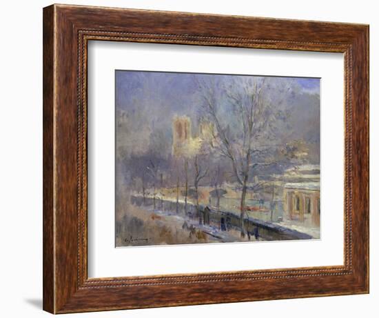 Notre-Dame de Paris Vue du Quai de la Tournelle, Effet de Neige-Albert-Charles Lebourg-Framed Giclee Print