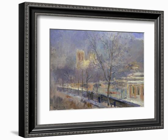 Notre-Dame de Paris Vue du Quai de la Tournelle, Effet de Neige-Albert-Charles Lebourg-Framed Giclee Print