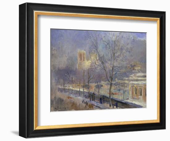 Notre-Dame de Paris Vue du Quai de la Tournelle, Effet de Neige-Albert-Charles Lebourg-Framed Giclee Print