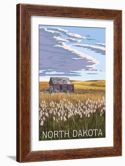 Nouth Dakota - Wheat Field and Shack-Lantern Press-Framed Art Print