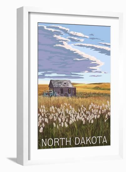 Nouth Dakota - Wheat Field and Shack-Lantern Press-Framed Art Print
