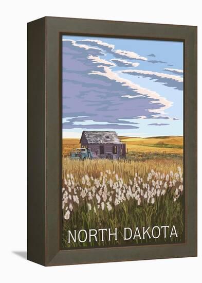 Nouth Dakota - Wheat Field and Shack-Lantern Press-Framed Stretched Canvas