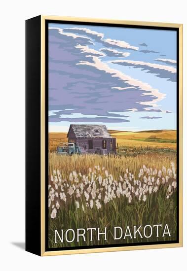 Nouth Dakota - Wheat Field and Shack-Lantern Press-Framed Stretched Canvas