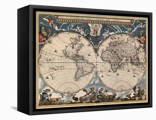 Nova et Accuratissima Totius Terrarum Orbis Tabula-Joan Blaeu-Framed Stretched Canvas