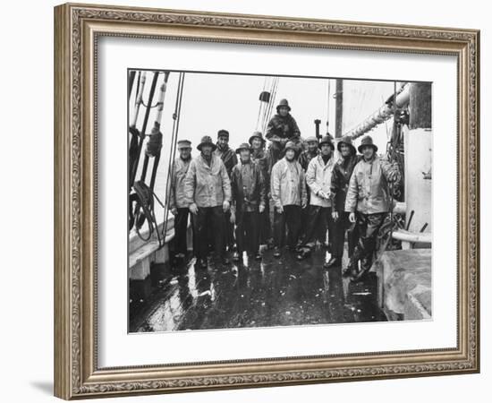 Nova Scotia Fishermen Gathering for a Picture While at Sea Off Grand Banks-Peter Stackpole-Framed Photographic Print