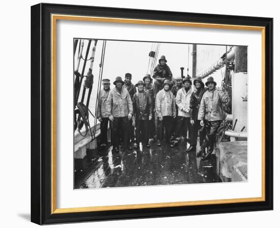 Nova Scotia Fishermen Gathering for a Picture While at Sea Off Grand Banks-Peter Stackpole-Framed Photographic Print