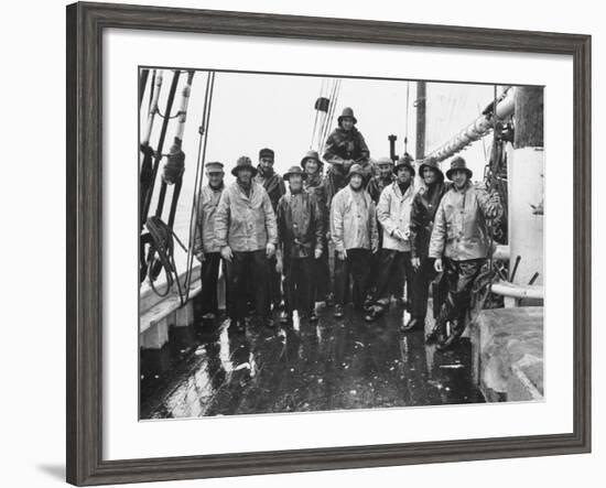 Nova Scotia Fishermen Gathering for a Picture While at Sea Off Grand Banks-Peter Stackpole-Framed Photographic Print