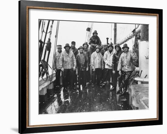 Nova Scotia Fishermen Gathering for a Picture While at Sea Off Grand Banks-Peter Stackpole-Framed Photographic Print