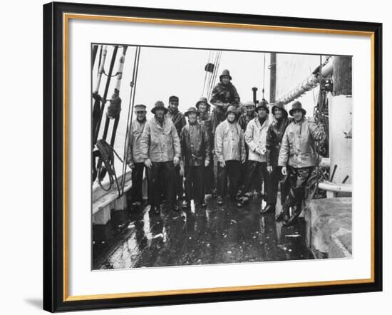 Nova Scotia Fishermen Gathering for a Picture While at Sea Off Grand Banks-Peter Stackpole-Framed Photographic Print