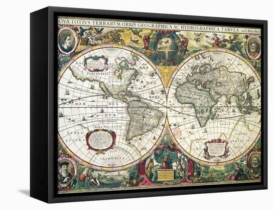 Nova Totius Terrarum Orbis Geographica Ac Hydrographica Tabula-Henricus Hondius-Framed Premier Image Canvas