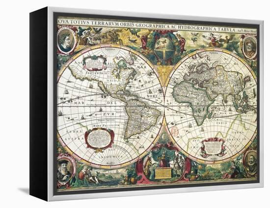 Nova Totius Terrarum Orbis Geographica Ac Hydrographica Tabula-Henricus Hondius-Framed Premier Image Canvas