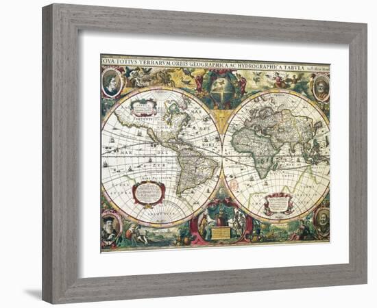 Nova Totius Terrarum Orbis Geographica Ac Hydrographica Tabula-Henricus Hondius-Framed Premium Giclee Print