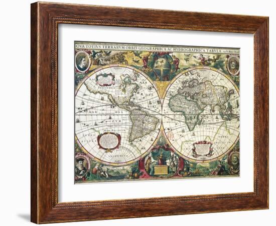 Nova Totius Terrarum Orbis Geographica Ac Hydrographica Tabula-Henricus Hondius-Framed Giclee Print