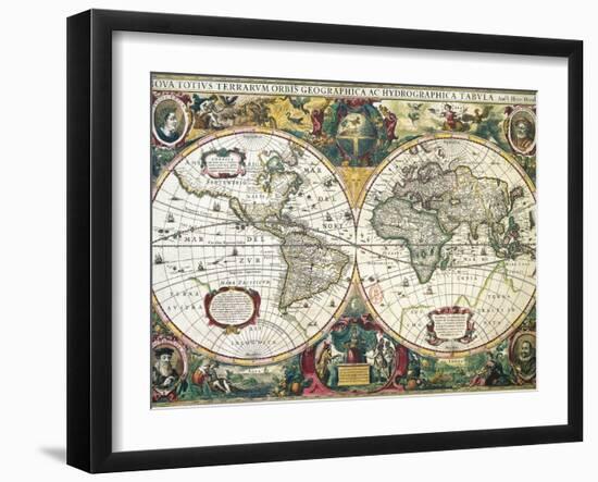 Nova Totius Terrarum Orbis Geographica Ac Hydrographica Tabula-Henricus Hondius-Framed Giclee Print