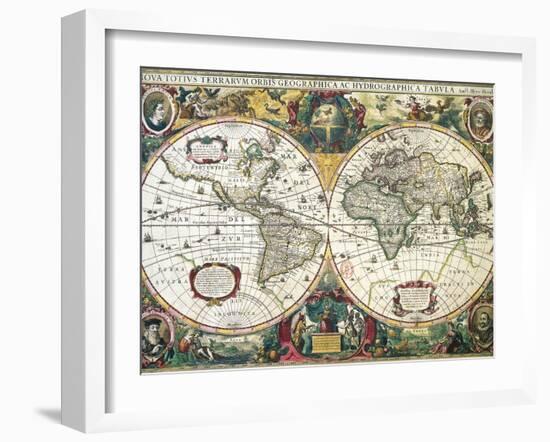 Nova Totius Terrarum Orbis Geographica Ac Hydrographica Tabula-Henricus Hondius-Framed Giclee Print