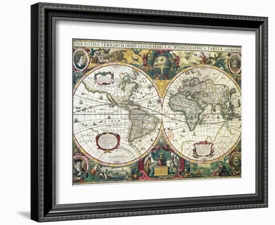 Nova Totius Terrarum Orbis Geographica Ac Hydrographica Tabula-Henricus Hondius-Framed Giclee Print