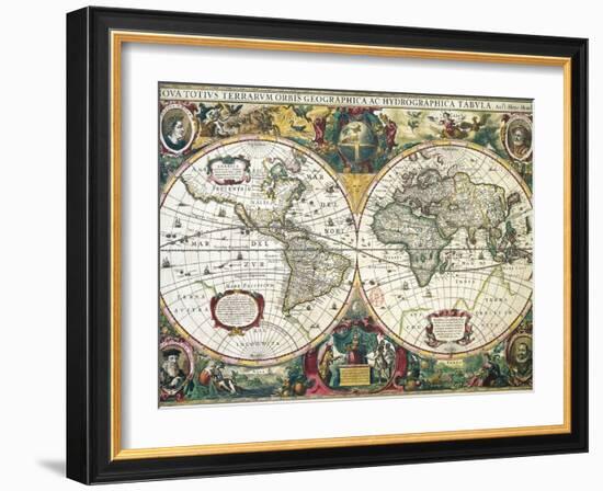 Nova Totius Terrarum Orbis Geographica Ac Hydrographica Tabula-Henricus Hondius-Framed Giclee Print