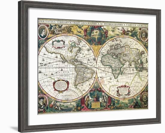 Nova Totius Terrarum Orbis Geographica Ac Hydrographica Tabula-Henricus Hondius-Framed Giclee Print