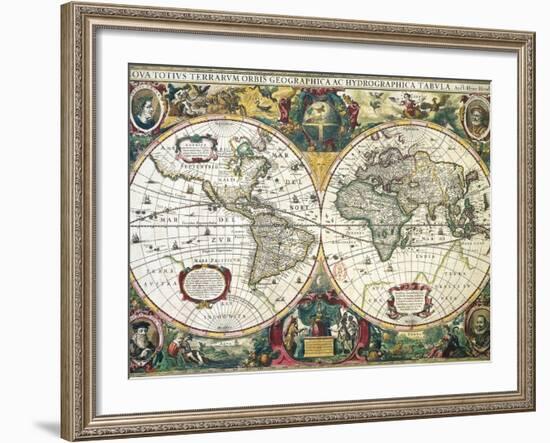 Nova Totius Terrarum Orbis Geographica Ac Hydrographica Tabula-Henricus Hondius-Framed Giclee Print