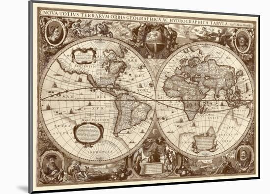 Nova Totius Terrarum Orbis Tabula (sepia)-Hendrik Hondius-Mounted Art Print