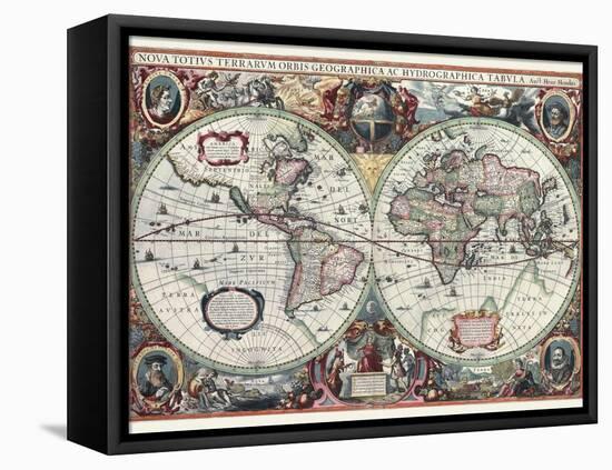 Nova Totius Terrarum Orbis Tabula-Hendrik Hondius-Framed Stretched Canvas