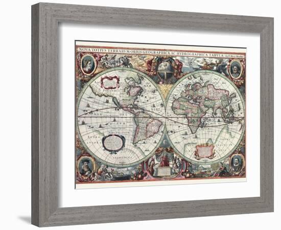 Nova Totius Terrarum Orbis Tabula-Hendrik Hondius-Framed Art Print