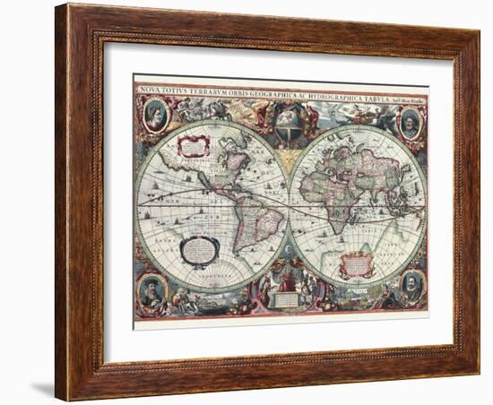 Nova Totius Terrarum Orbis Tabula-Hendrik Hondius-Framed Art Print