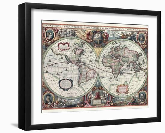 Nova Totius Terrarum Orbis Tabula-Hendrik Hondius-Framed Art Print