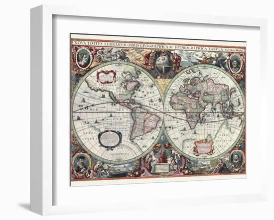 Nova Totius Terrarum Orbis Tabula-Hendrik Hondius-Framed Art Print