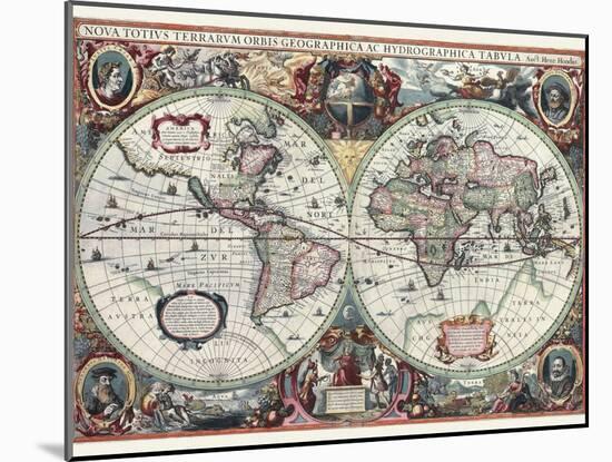 Nova Totius Terrarum Orbis Tabula-Hendrik Hondius-Mounted Art Print