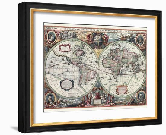 Nova Totius Terrarum Orbis Tabula-Hendrik Hondius-Framed Art Print