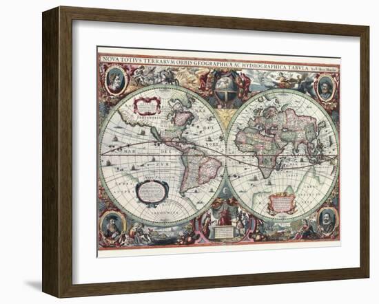 Nova Totius Terrarum Orbis Tabula-Hendrik Hondius-Framed Premium Giclee Print
