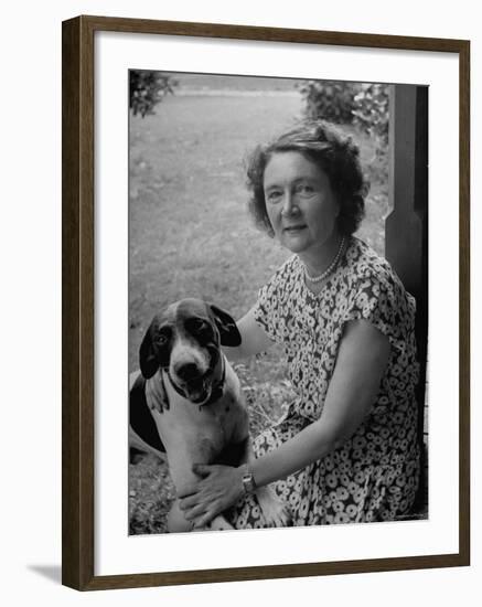 Novelist Marjorie K. Rawlings Petting Her Dog-Nina Leen-Framed Premium Photographic Print