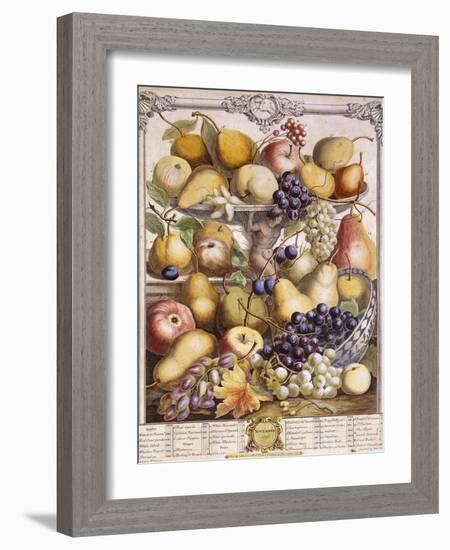 November 1732, Showing Seasonal Apples, Pears, Grapes Etc, 1732-Pieter Casteels-Framed Giclee Print