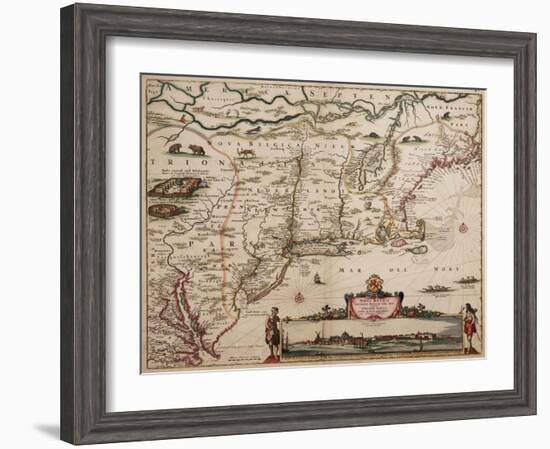 Novi Belgi Novaeque Angliae [New Netherland and New England], 1682-Nicolaes the Younger Visscher-Framed Premium Giclee Print