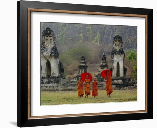 Novice Buddhist Monks, Doi Kong Mu Temple, Mae Hong Son, Northern Thailand, Asia-Alain Evrard-Framed Photographic Print