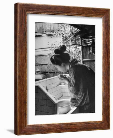 Novice Geisha Washing Her Face at a Basin-Alfred Eisenstaedt-Framed Photographic Print