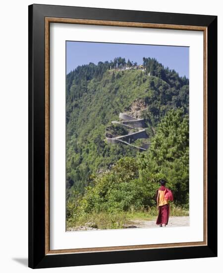 Novice Monk Walking Along Road to Sangachoeling Gompa, Pelling, Sikkim, India-Jane Sweeney-Framed Photographic Print